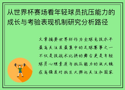从世界杯赛场看年轻球员抗压能力的成长与考验表现机制研究分析路径